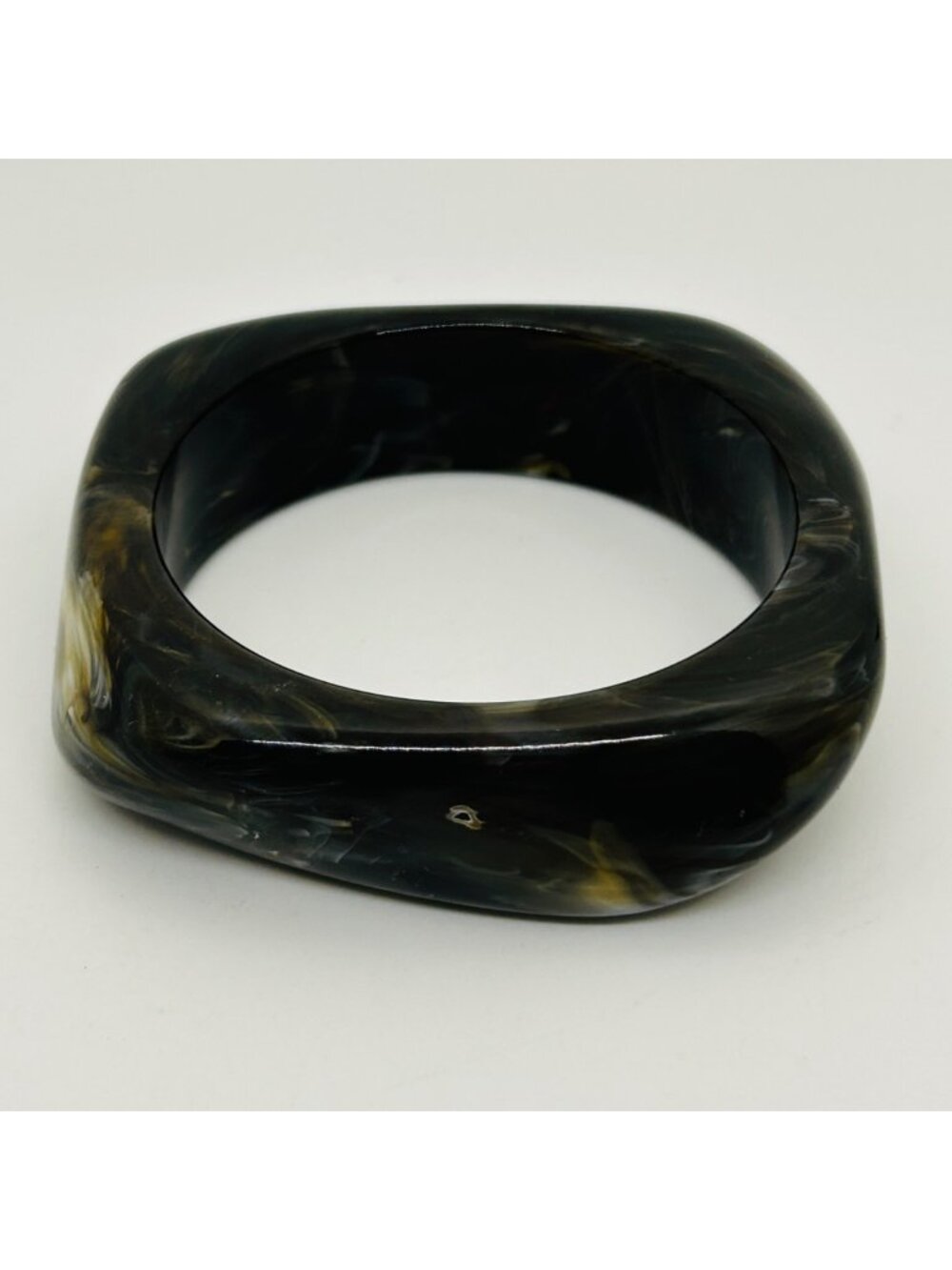 Chunky Black Marbled Resin Bangle Geometric Asymmetric Wavy Square Cuff Modern R